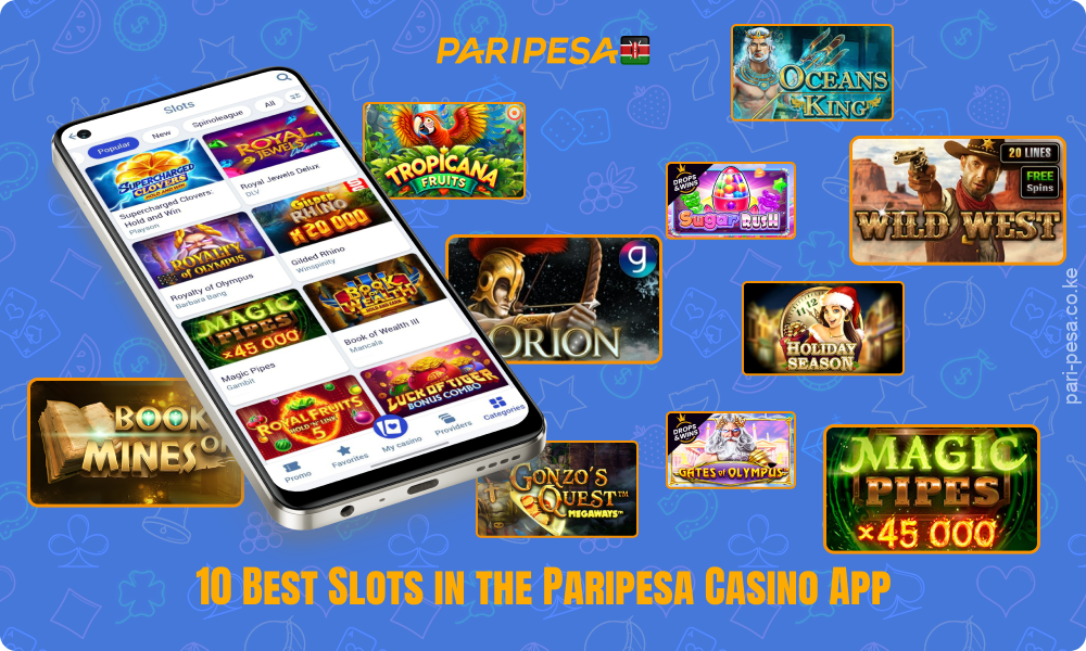 Top 10 slots on the Paripesa Casino mobile app among players from Kenya