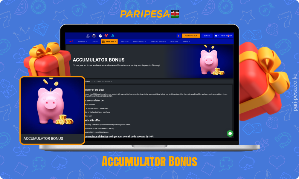 The Paripesa Accumulator bonus adds up to 10% to the odds of winning express bets selected from the Accumulator of the Day