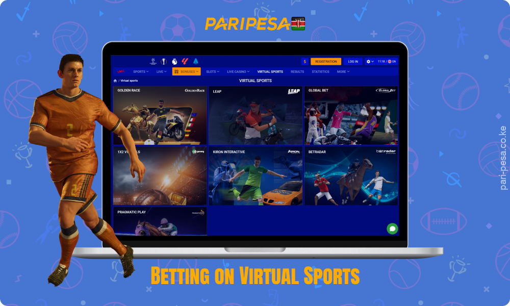 Paripesa offers Kenyan bettors virtual sports betting with quick matches including football, cricket, tennis, basketball, horse racing and other disciplines, with animated LIVE broadcasts and a variety of markets