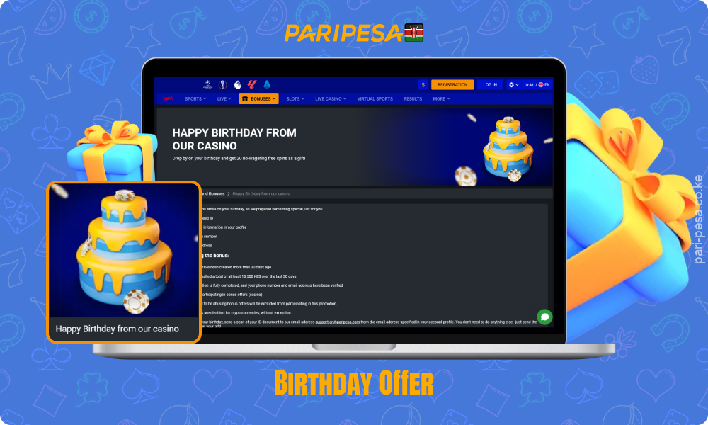 Every year, active players at Paripesa Casino can receive a free bet for sports betting in honour of their birthday