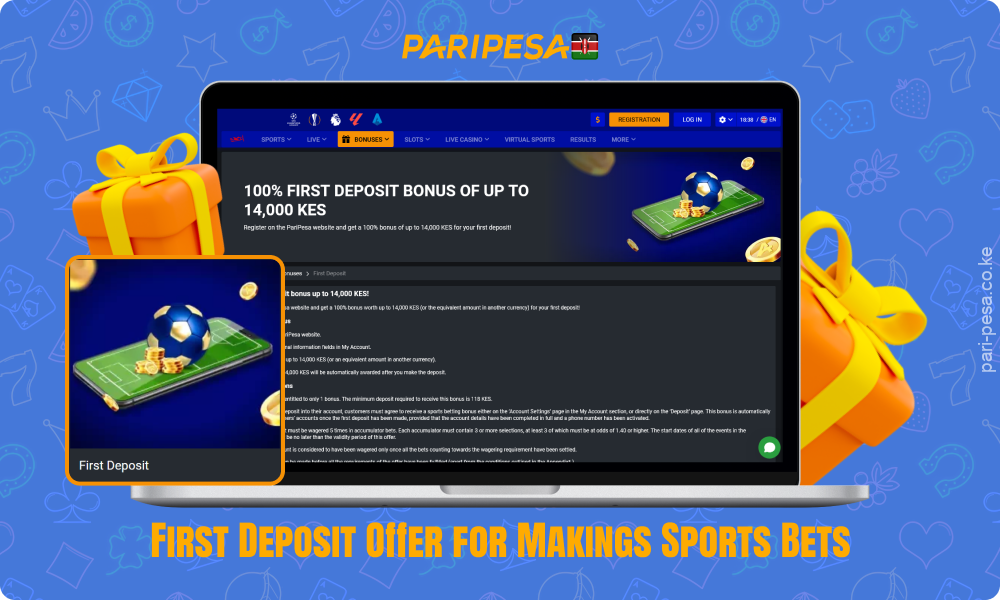 New Paripesa players in Kenya can receive a 100% first deposit bonus of up to KES 14,000 for sports betting by fulfilling the wagering requirements through 5 express bets