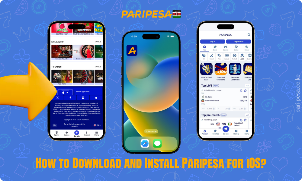 To install Paripesa on iOS, visit the website, find the download button and wait for the automatic installation to complete