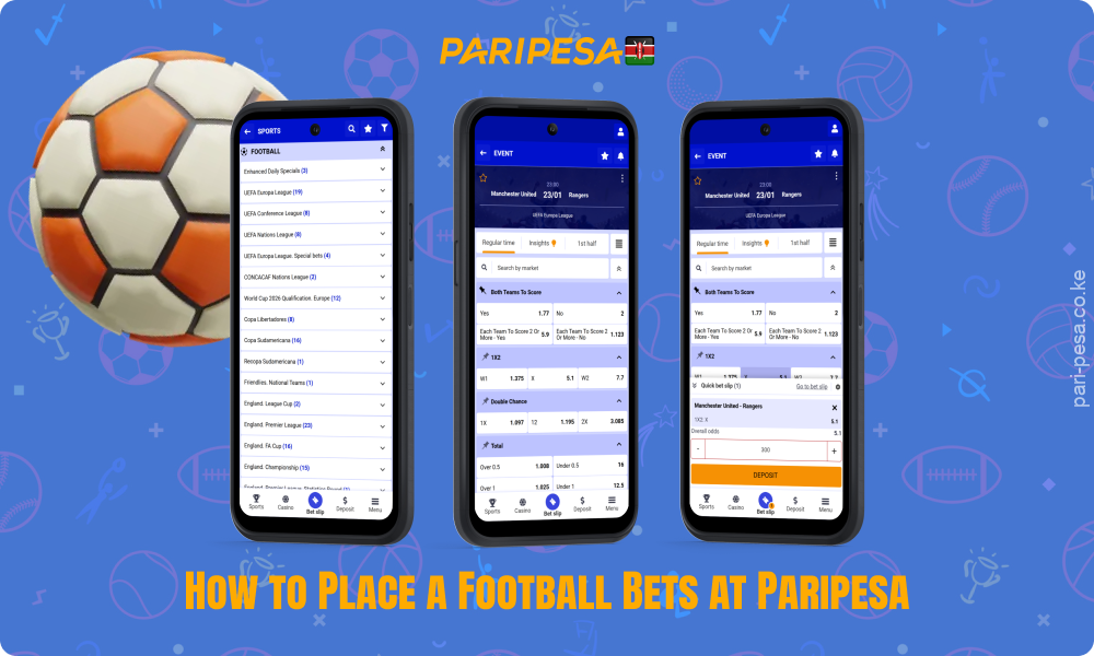 To bet on football at Paripesa, bettors from Kenya need to register, deposit, select a match, choose a market and confirm the bet