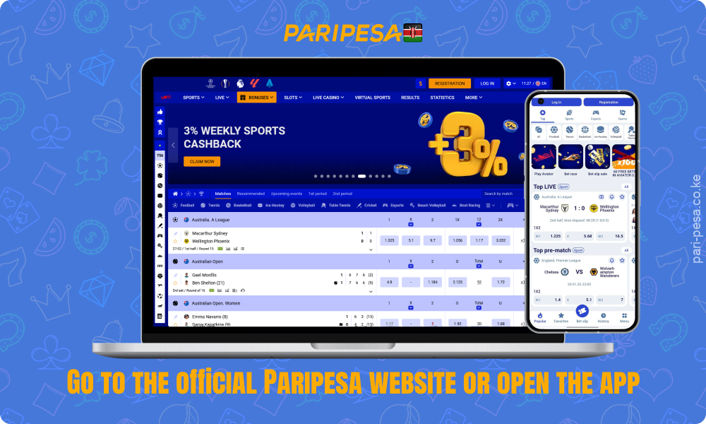 To register for Paripesa Kenya you need to go to the website or open the mobile app