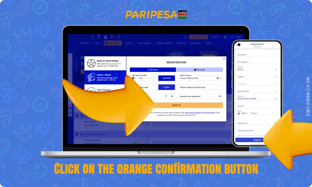 Confirm the creation of your Paripesa Kenya account by clicking on the confirmation button