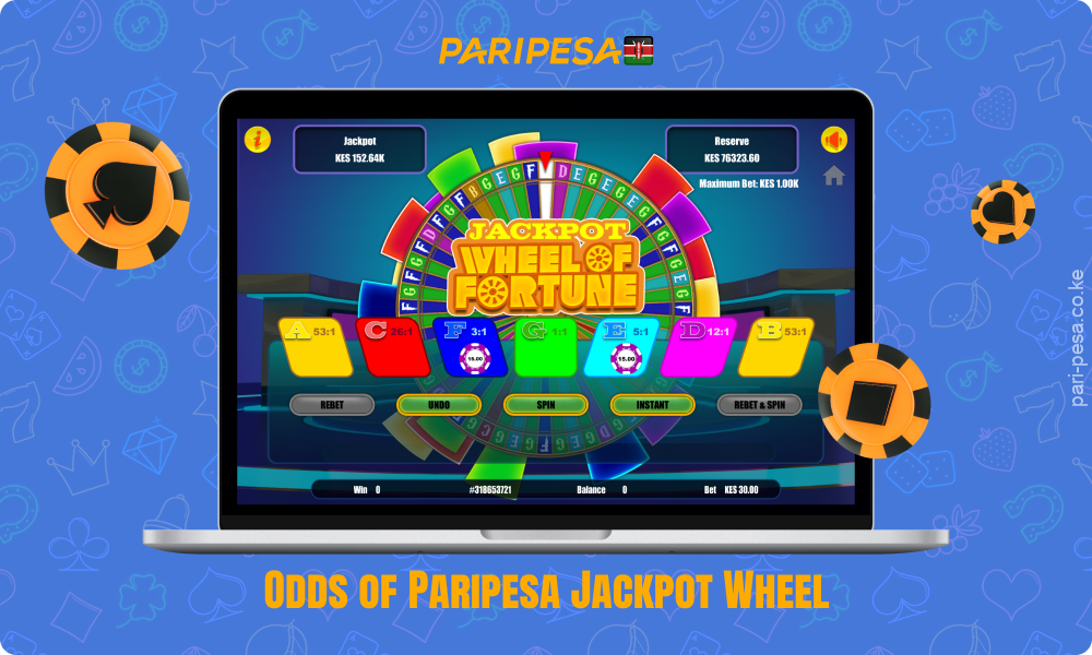 The chances of winning in Jackpot Wheel Paripesa depend on which symbol the pointer stops on, each of which has its own probability and coefficient