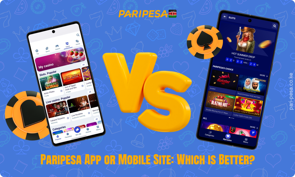 The Paripesa app provides fast downloads, instant access and notifications, while the mobile site is available with no installation or system requirements, but loads data more slowly