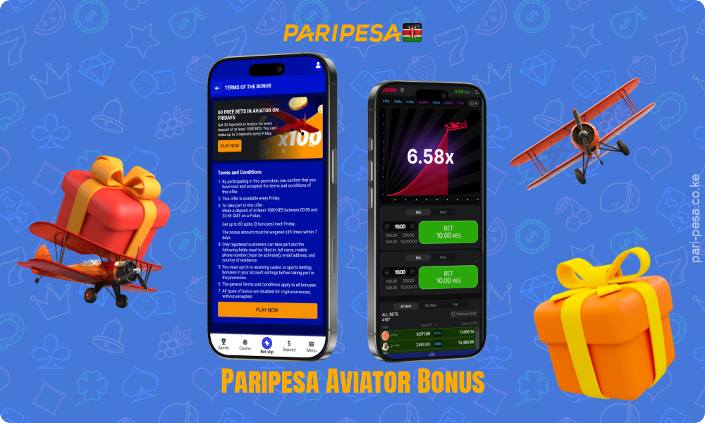 Kenyan Paripesa players can get up to 60 free bets on Aviator when they deposit, subject to wagering 35 times within 7 days