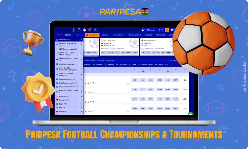 Paripesa Kenya has betting available on a host of football events including major tournaments such as the UEFA Champions League, Kenyan Premier League, English Premier League and La Liga