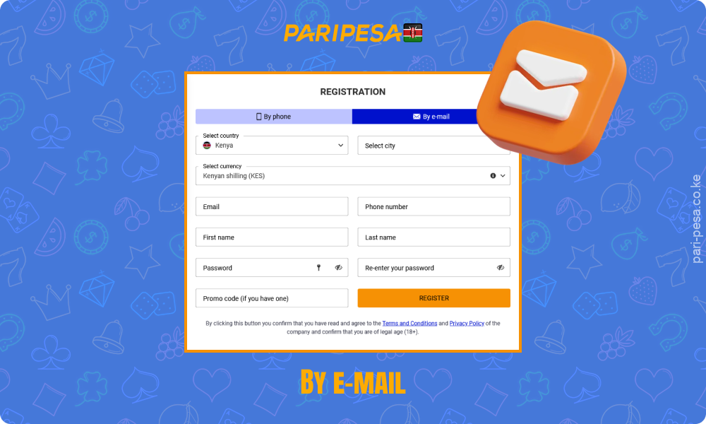 Players from Kenya can choose to register by email at Paripesa Casino