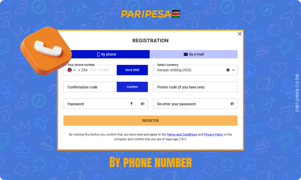 Registering by phone with Paripesa involves entering a number, SMS code, currency selection and account confirmation