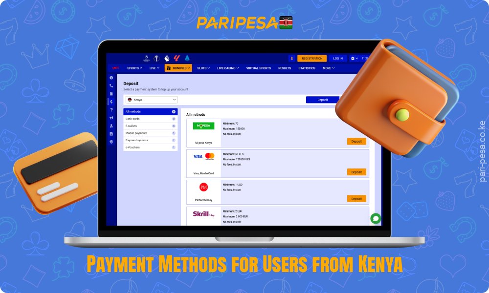 Users from Kenya can use KES for transactions on Paripesa with safe and secure payment methods and no fees