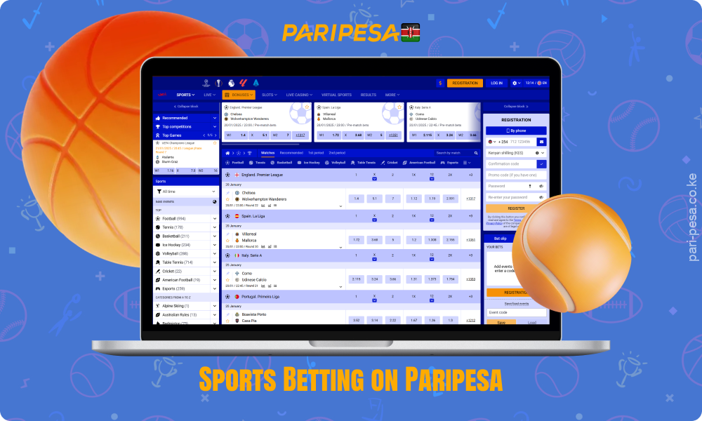 Paripesa offers bettors in Kenya betting on over 30 sports including football, tennis and boxing, with pre-match and live betting, team statistics and free match broadcasts